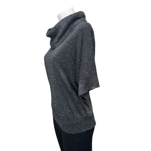 Michael Kors Cowl Neck Knit Gray Sparkling Short Sleeve Blouse sz Small - Picture 3 of 9